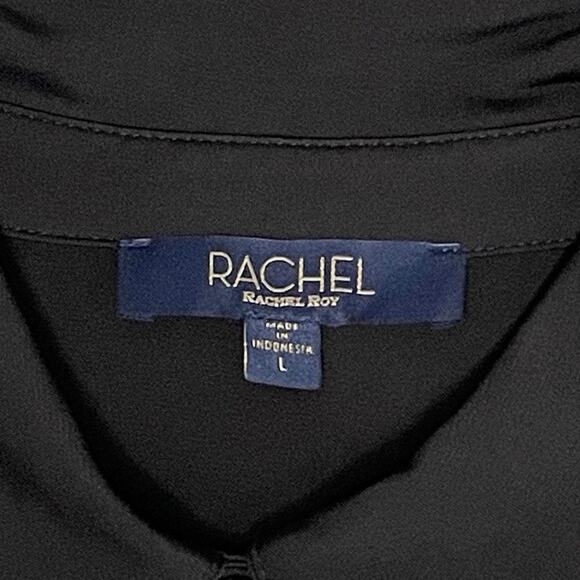 Rachel Zoe Women’s L Black Stretch Button-Down Blouse | Classic Minimalist Shirt - Picture 5 of 12